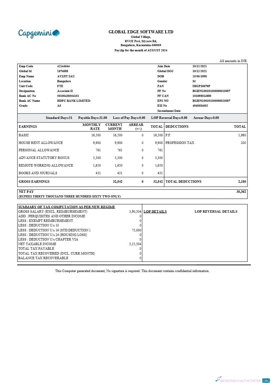 Download Global Edge Software payslip template in Word and PDF formats.pdf, 1 Photoshop template